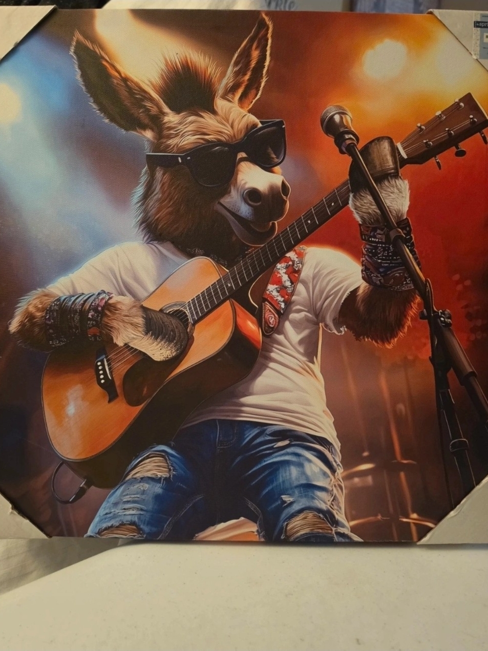 Donkey Guitar Canvas Art - Brown, White & Blue